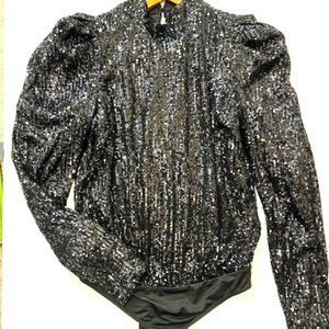 NWT Stunning Rachel Zoe Black Sequin Bodysuit Sz. X-Small
